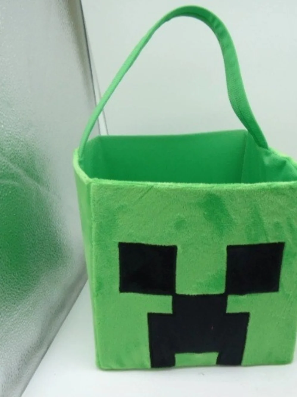 Minecraft Creeper Plush Basket Green Cube Easter Basket Halloween Bucket